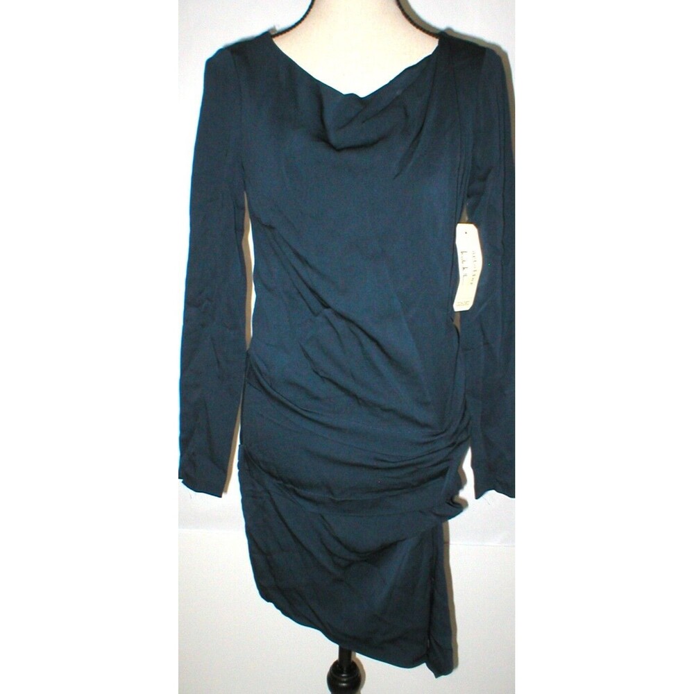 New Womens S NWT $310 Designer Dress Artelier Nicole Miller Navy Blue Viscose